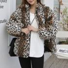 Leopard Sherpa-fleece Zip-up Jacket Leopard - One Size
