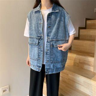 Big-pocket Denim Sleeveless Jacket