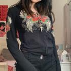 Long Sleeve Roses & Wings Print Zip-up Jacket