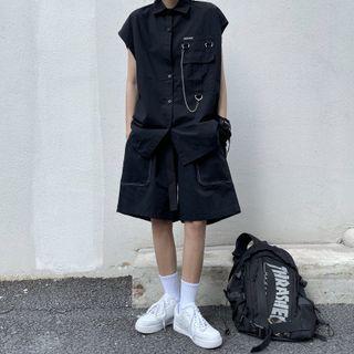 Sleeveless Shirt / Wide Leg Shorts