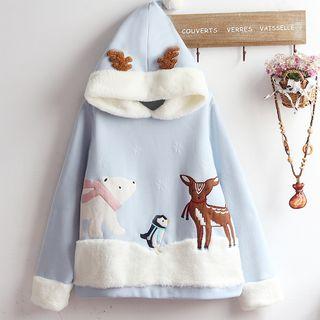 Fleece Panel Applique Hoodie