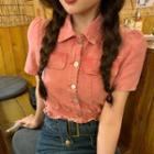 Button-up Short-sleeve Cropped Denim Top