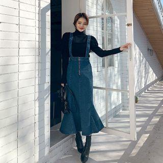 Denim Long Suspender Mermaid Skirt