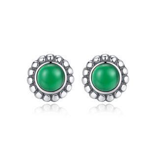 Sterling Silver Simple Fashion Geometric Green Round Stud Earrings Silver - One Size