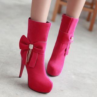 High-heel Ribbon Accent Short Boots
