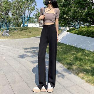 High Waist Slit Wide Leg Dress Pants (various Designs)