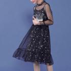 Set: Long-sleeve Sheer Midi Dress + Strappy Floral Midi Dress