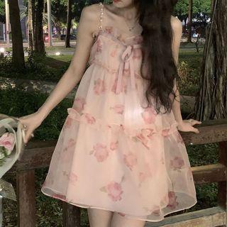 Spaghetti Strap Printed Mini Smock Dress