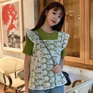 Lace Sleeveless Top / Crew-neck Short-sleeve T-shirt