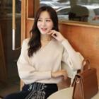 Bishop-sleeve Tie-back Knit Top
