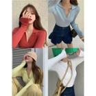 Collared V-neck Crop Knit Top In 6 Colors