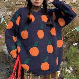 Print Sweater Dark Purple & Tangerine - One Size