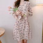 Bell-sleeve Mini A-line Floral Dress