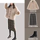 Set: Loose Fit Coat + Plaid Skirt