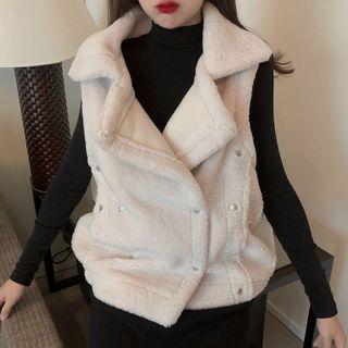 Fleece Vest / Mock-neck Long-sleeve Knit Top / Back Slit Knit Skirt