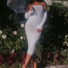 Off-shoulder Plain Midi Bodycon Dress