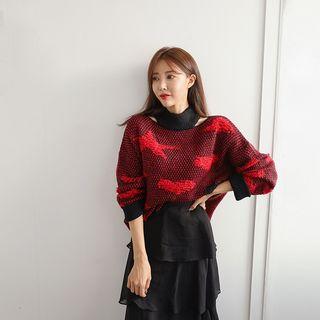 Choker-neck Star Pattern Sweater