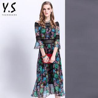 Floral Print Off-shoulder A-line Midi Dress