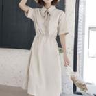 Short-sleeve Ribbon A-line Midi Dress