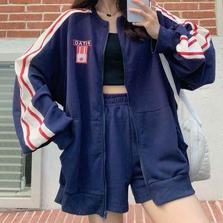 Embroidered Striped Zip Baseball Jacket