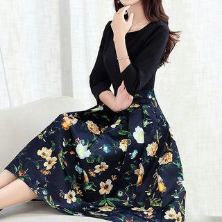 Print Mock Two-piece 3/4-sleeve Dress