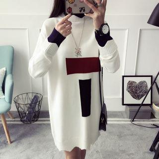 Color Block Mock Neck Knit Dress