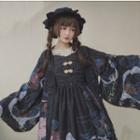 Ruffle-trim Long-sleeve Blouse / Animal Print Midi Pinafore Dress