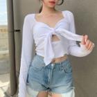 Long-sleeve Bow Cropped T-shirt