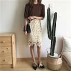 Hollow Out Lace Straight Fit Skirt