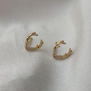 Deer Horn Rhinestone Earring 1 Pair - A-476 - Gold - One Size