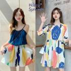 Print 3/4-sleeve Loose-fit Dress / Shorts