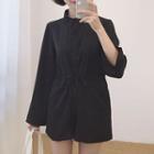 Drawstring Waist Long-sleeve Collared Playsuit