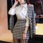 Set: Houndstooth Blazer + Pencil Skirt