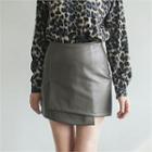 Asymmetric-hem Faux-leather Miniskirt