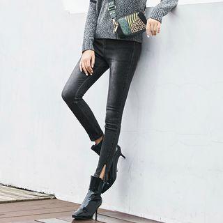 Washed Slit-hem Slim-fit Jeans
