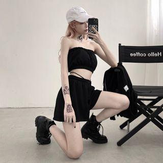 Set: Plain Top + Plain Shorts / Plain Long-sleeve Jacket