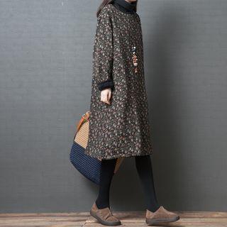 Turtleneck Floral Print Long-sleeve Dress