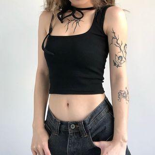 Tie-neck Plain Crop Tank Top