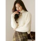 Lace-frilled Furry Knit Top
