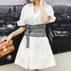 Set: Letter Embroidered Mini Shirtdress + Plaid Corset Belt