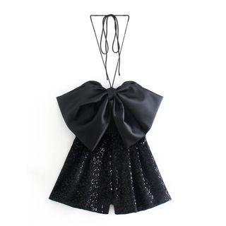 Halter Sequin Panel Romper