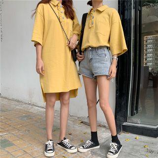 3/4-sleeve Letter Polo Shirt / Dress