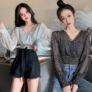 Smocked-hem Polka-dot Top