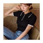 Half-placket Contrast-trim Knit Top