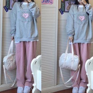 Floral Embroidered Sweatshirt / Corduroy Pants