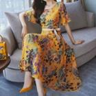 Floral Elbow-sleeve A-line Maxi Dress