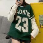 Mock Two-piece Long-sleeve Lettering Knit Panel T-shirt
