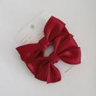 Set Of 2: Bow Fabric Hair Clip 1 Pair - Wine Red - One Size