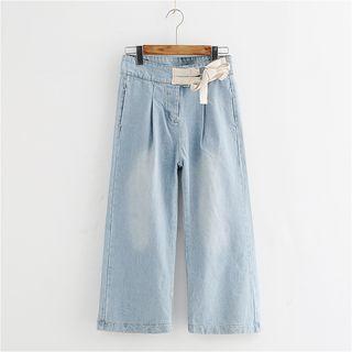 Belted Wide-leg Washed Jeans