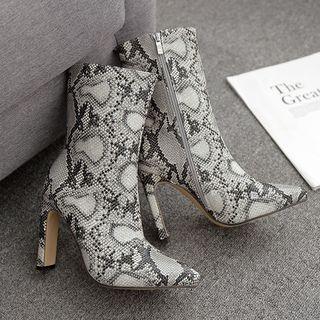 Snake Skin Print Faux Leather High-heel Mid-calf Boots